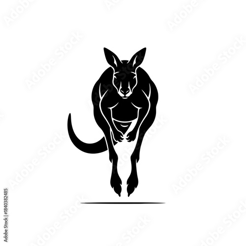 Kangaroo silhouette hopping toward viewer foreground vector illustration
