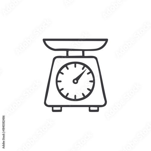 Stylized food scale illustration for measuring precise ingredients for cooking, baking or portion control; simple kitchen appliance icon