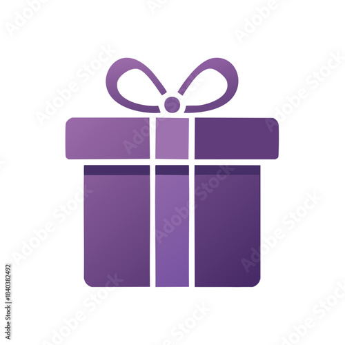 Stylized vector gift box illustration featuring elegant purple gradients, ribbon and bow - perfect for celebrations