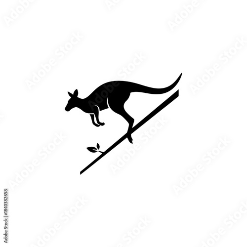 Kangaroo silhouette hopping across diagonal branch vector illustration
