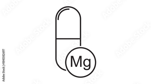 A simple outline of a magnesium pill capsule with the chemical symbol mg inside a circle on transparent background silhouette high quality professional detailed modern elegant