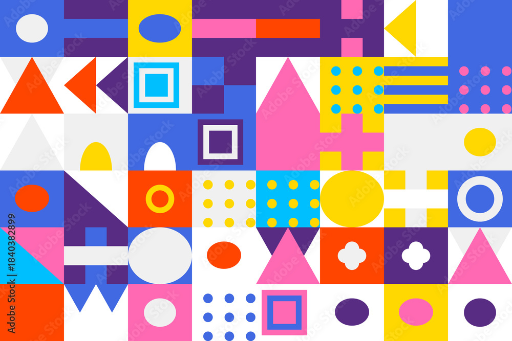 Fototapeta premium Geometric shapes pattern with vibrant colors and playful abstract design element