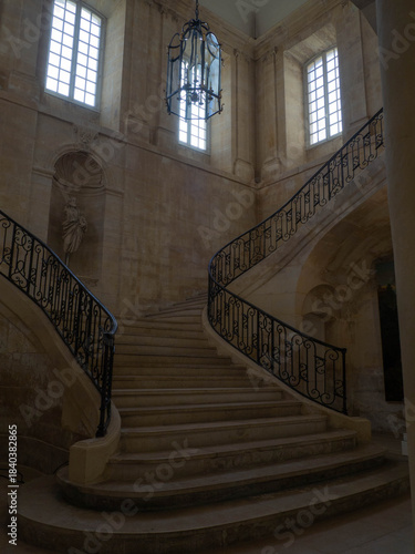 Grand Baroque Stone Staircase with Iron Railings
