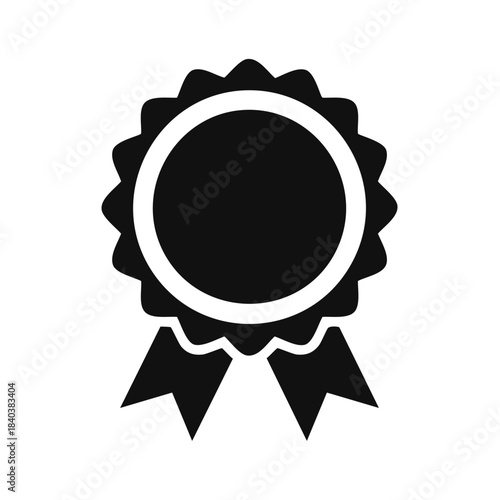 Black rosette award with ribbon icon. Vector design for quality approval label or quality guarantee.