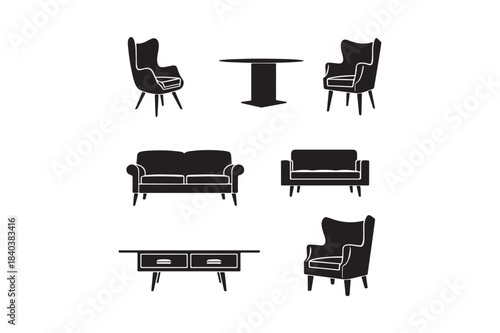 Collection of elegant black and white furniture silhouettes