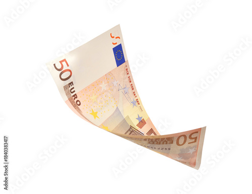 Flying 50 euro banknotes
