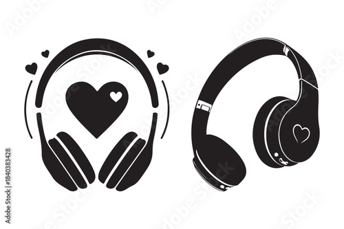 Headphones with hearts symbolizing love for music