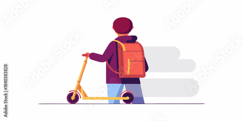 Delivery person riding a yellow scooter with a large orange backpack