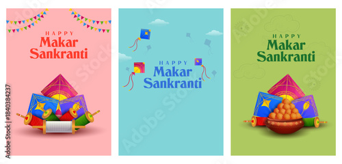 Makar Sankranti wallpaper with colorful kite for festival of India