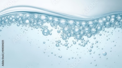 Transparent water with bubbles near the surface, creating an effect of freshness