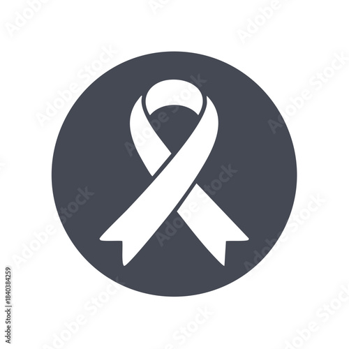White ribbon on gray circle Symbol of awareness, hope, and solidarity for different health issues and causes