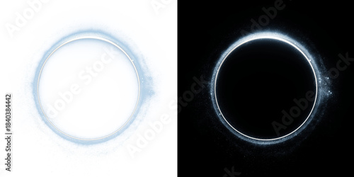 Frozen blue 3D glowing ring with icy neon particles. Futuristic abstract circle frame for winter themes, cyber technology interfaces, science fiction portals, and cold energy effects.
