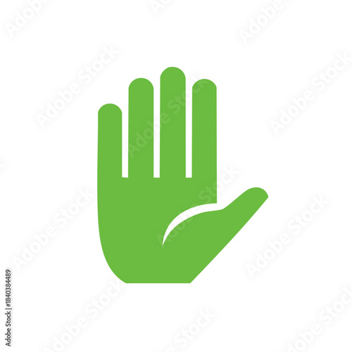 Green Hand Raised in Stop Gesture Visual Icon Signaling Halt or Rejection on White Backdrop