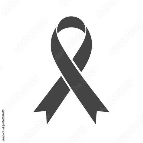 Simple Flat Design Black Ribbon Emblem for Mourning Awareness and Symbolism