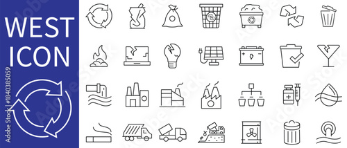 Waste Line Editable Icons set. waste recycling icon vector set. Trash separation line icon set. Recycling icon vector illustration.