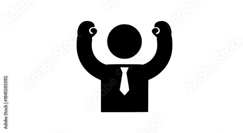Male raising fists black white icon 