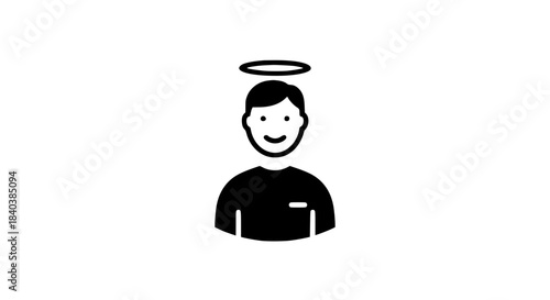 Man holy halo black white icon  