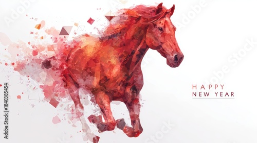 Wallpaper Mural Abstract watercolor horse running, Happy New Year greeting card design on white background Torontodigital.ca