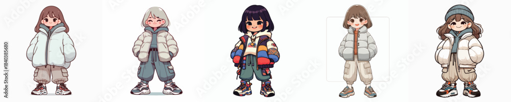 Obraz premium Cute and Adorable Girl Wearing a Puffer Jacket Vector Illustration