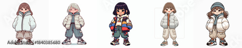 Cute and Adorable Girl Wearing a Puffer Jacket Vector Illustration