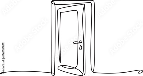 Continuous line drawing of a closed interior door representing entrance opportunity or privacy