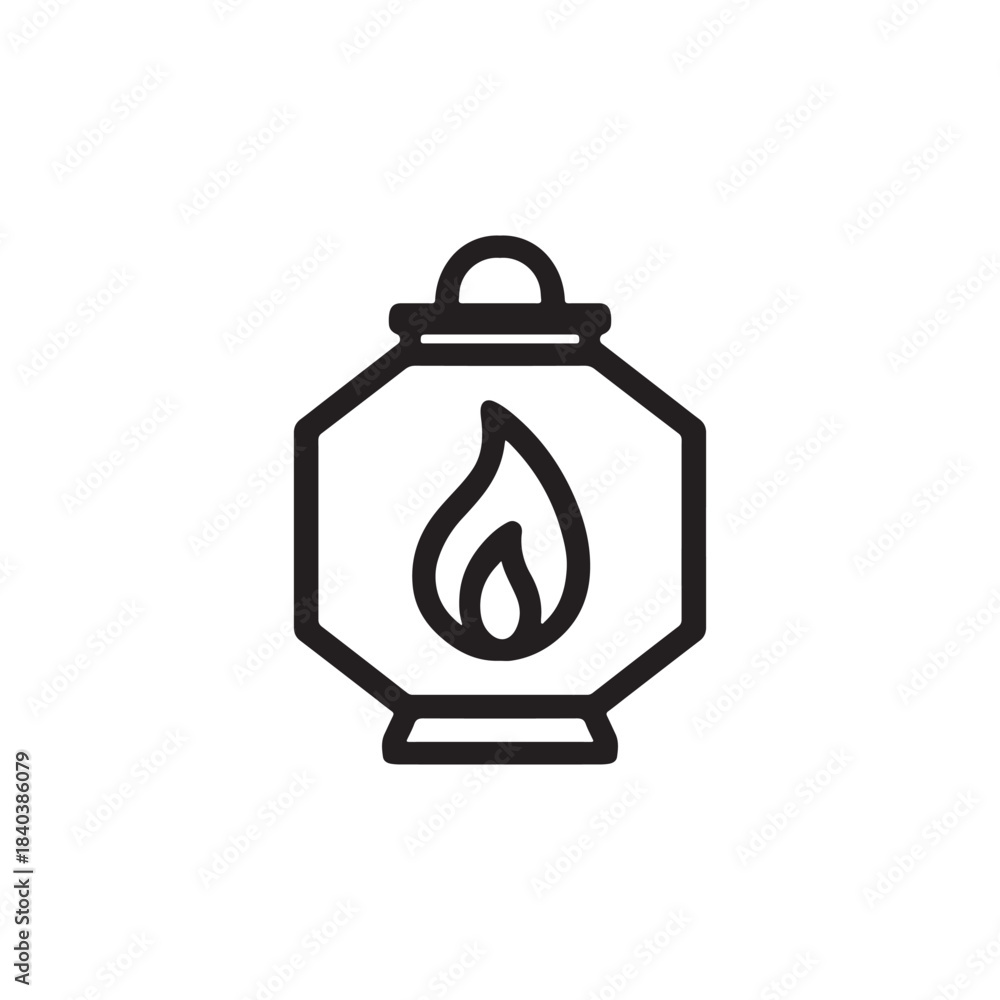 Obraz premium Minimal Lantern Silhouette Icon with Flame Inside on White Background