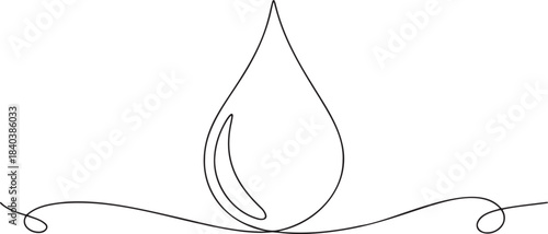 Continuous line drawing of clean fresh water droplet symbolizing purity and liquid nature