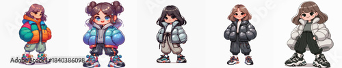 Cute and Adorable Girl Wearing a Puffer Jacket Vector Illustration