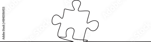 Continuous line drawing of single jigsaw puzzle piece concept of problem solution and teamwork