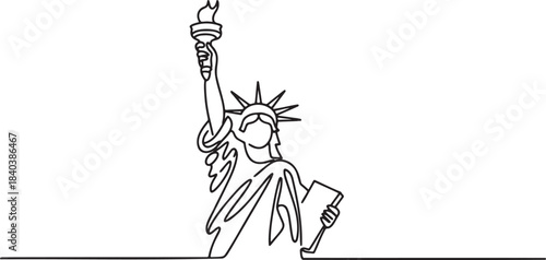 Continuous line drawing of statue of liberty single hand drawn silhouette symbol of new york city and american freedom