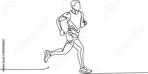 Continuous one line drawing of running man male athlete in movement doing aerobic exercise