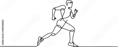 One continuous line drawing young athletic man running fast on track field minimal sport theme concept