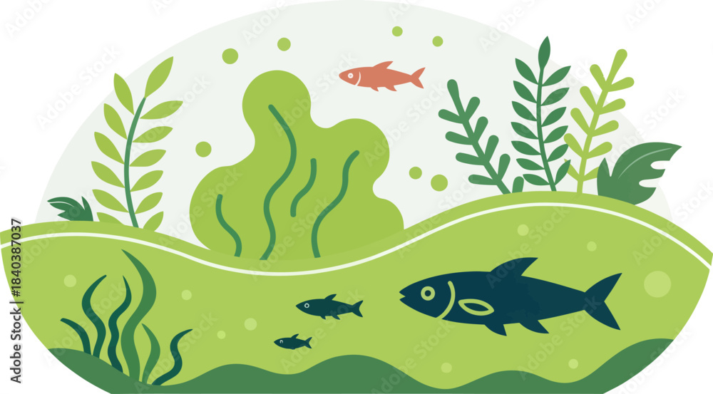 Naklejka premium Algae Bloom Icon Covering Pond Surface
