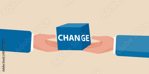 Hands holding puzzle pieces with the word change in the middle