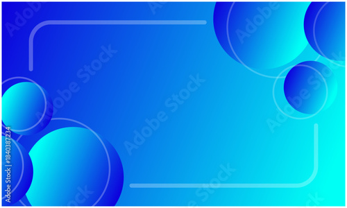 青グラデーションの、シンプルな線と円の透明感フレーム背景	
