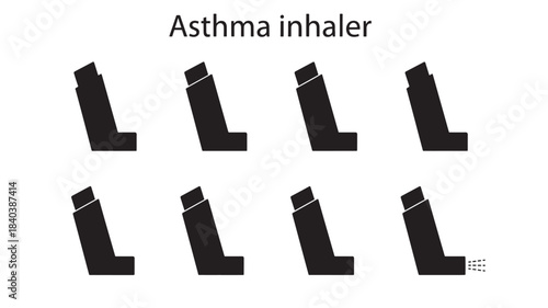 A collection of black asthma inhaler silhouettes arranged in a grid pattern ideal for medical designs on transparent background silhouette high quality professional detailed modern elegant