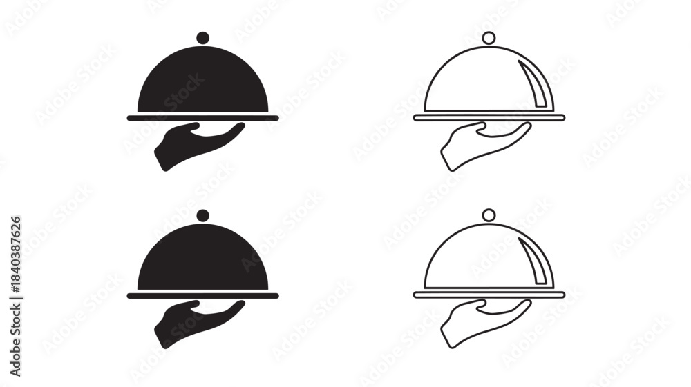 Fototapeta premium a pair of elegant serving dishes presented with a waiter s hand displayed in both solid black and white line art on transparent background silhouette