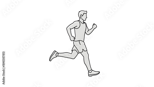 Dynamic black and white vector illustration of a man actively running, symbolizing fitness, athleticism, and a healthy, energetic lifestyle through physical activity