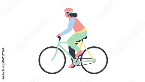 Graphic illustration of a person cycling, wearing a helmet, representing an active and healthy lifestyle, sustainable urban transport, and enjoyable outdoor recreation