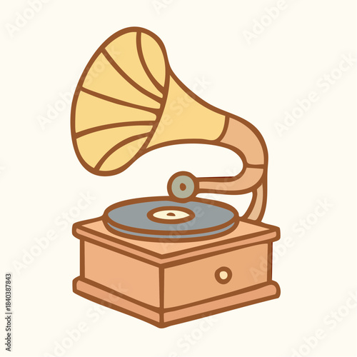 Vintage Gramophone Cartoon Illustration with Record Player