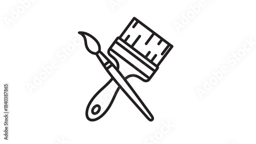 a minimalist depiction of crossed paintbrush and palette knife tools ideal for artistic projects on transparent background silhouette high quality professional detailed modern elegant stylish clean