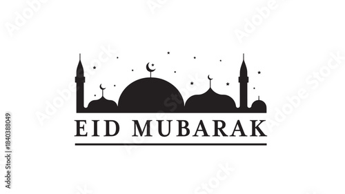 a striking eid mubarak graphic showcasing a mosque silhouette with crescent moons and stars on transparent background high quality professional detailed modern elegant stylish clean crisp