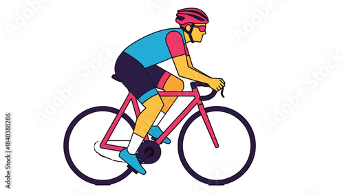 Sporty cyclist in colorful attire on a bright pink bicycle enjoying an outdoor ride