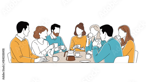 A group of friends enjoying coffee and conversation around a table