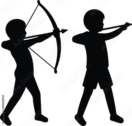 Archery training for kids silhouette vector art illustration
