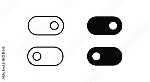 Turn on and turn off icon . User interface mobile swith bar. Operating toggle panel line icons set, editable stroke isolated on white, linear vector outline illustration, symbol logo design style