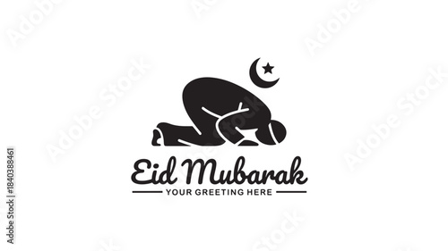 a beautiful eid mubarak graphic featuring a person in prayer alongside a crescent moon and star on transparent background silhouette high quality professional detailed modern elegant