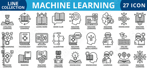 Machine learning icon set outline style icon set collection vector illustration