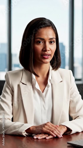 Stylish Office Environment with young mixed race business woman effect business meeting style featuring office space, boardroom,