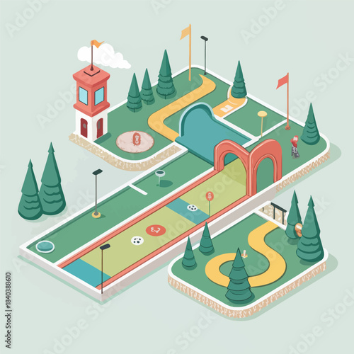 Colorful Minimalist Mini Golf Course Vector Art